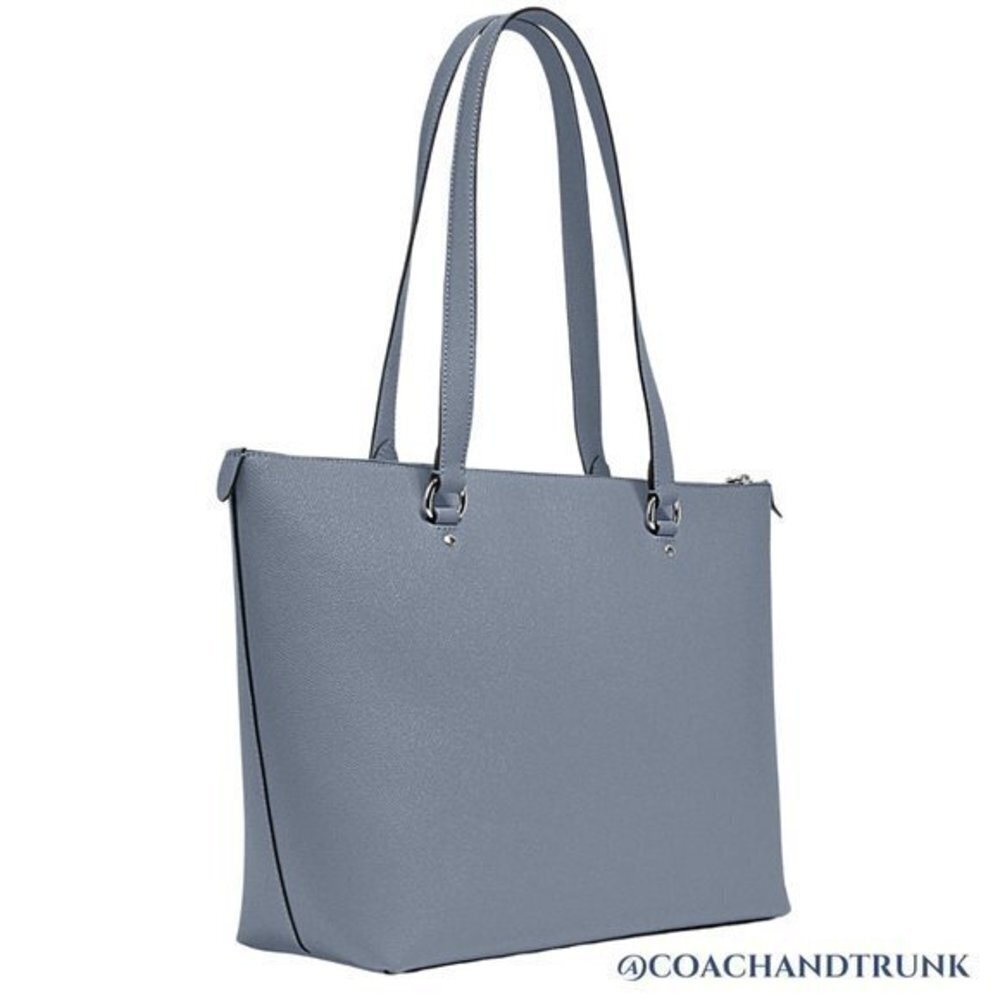 COACH LEATHER 3 PIECE SET Marble Blue Gallery Tote Double Zip Wallet + Card Case - Picture 5 of 12